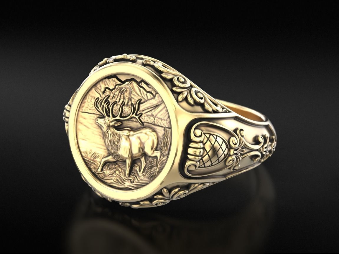 Antique patterned ring with deer 779 3D print model_7