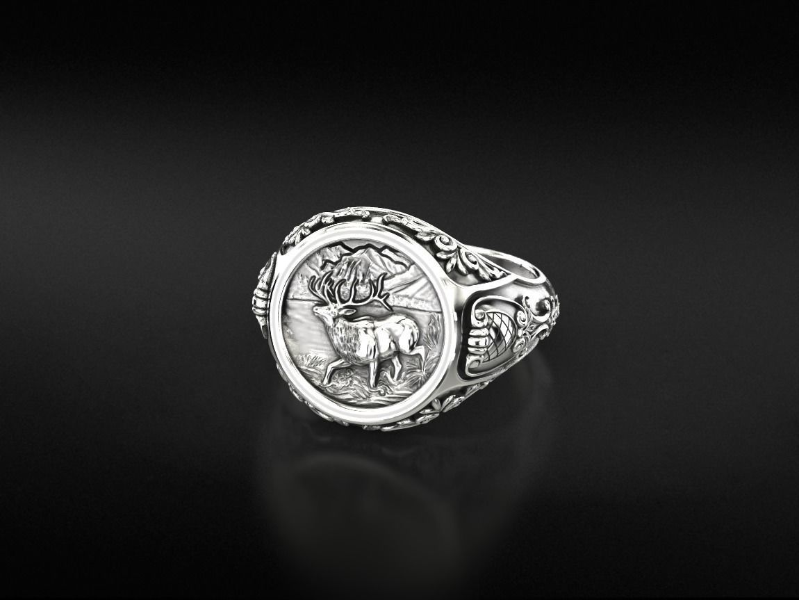 Antique patterned ring with deer 779 3D print model_8