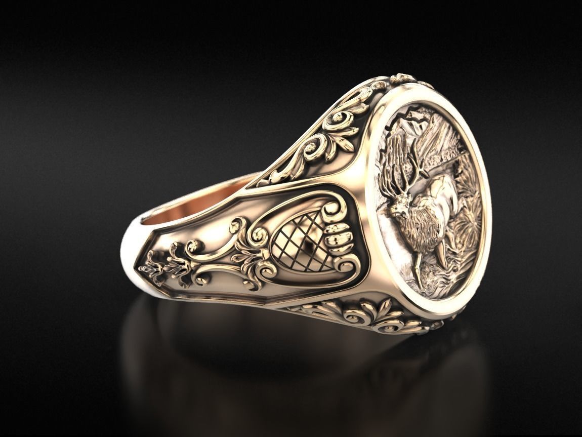 Antique patterned ring with deer 779 3D print model_5