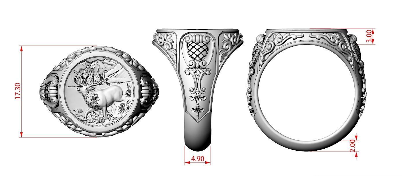 Antique patterned ring with deer 779 3D print model_11