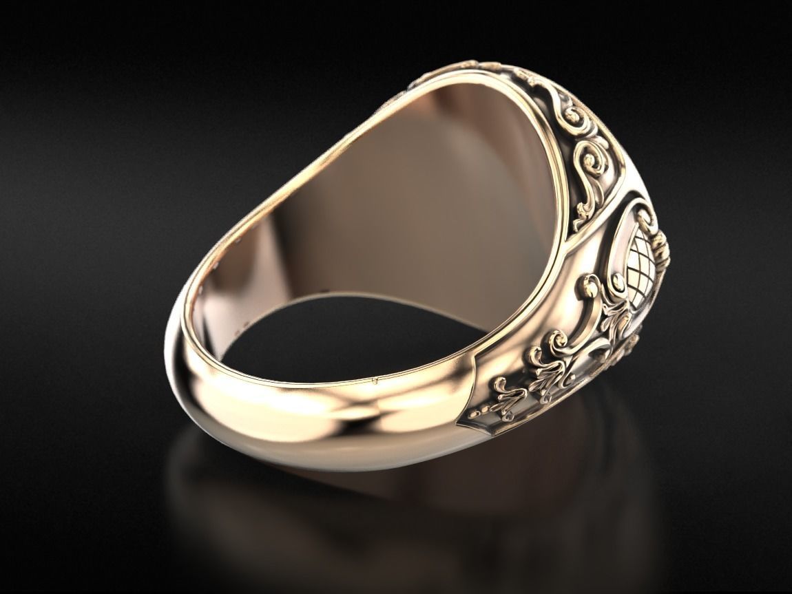 Antique patterned ring with deer 779 3D print model_6