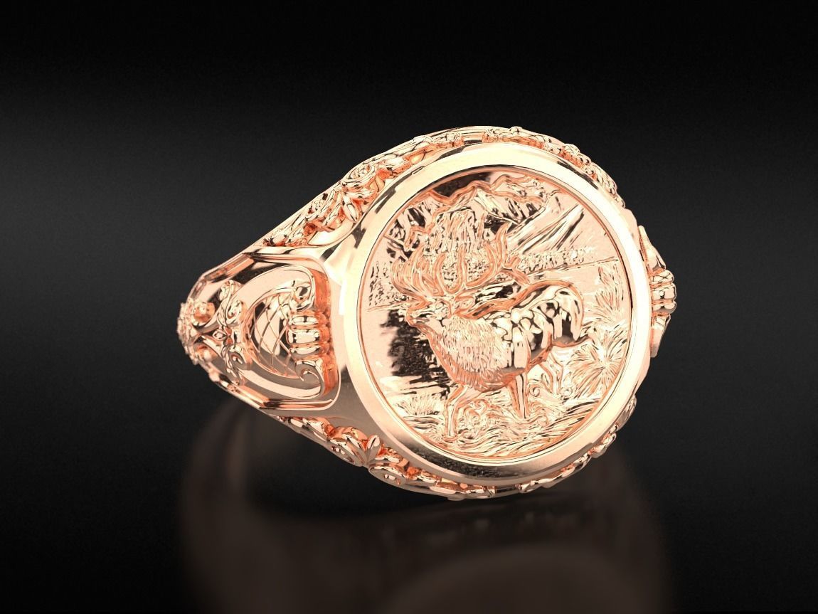 Antique patterned ring with deer 779 3D print model_9