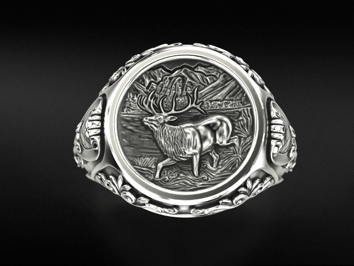 Antique patterned ring with deer 779 3D print model_3