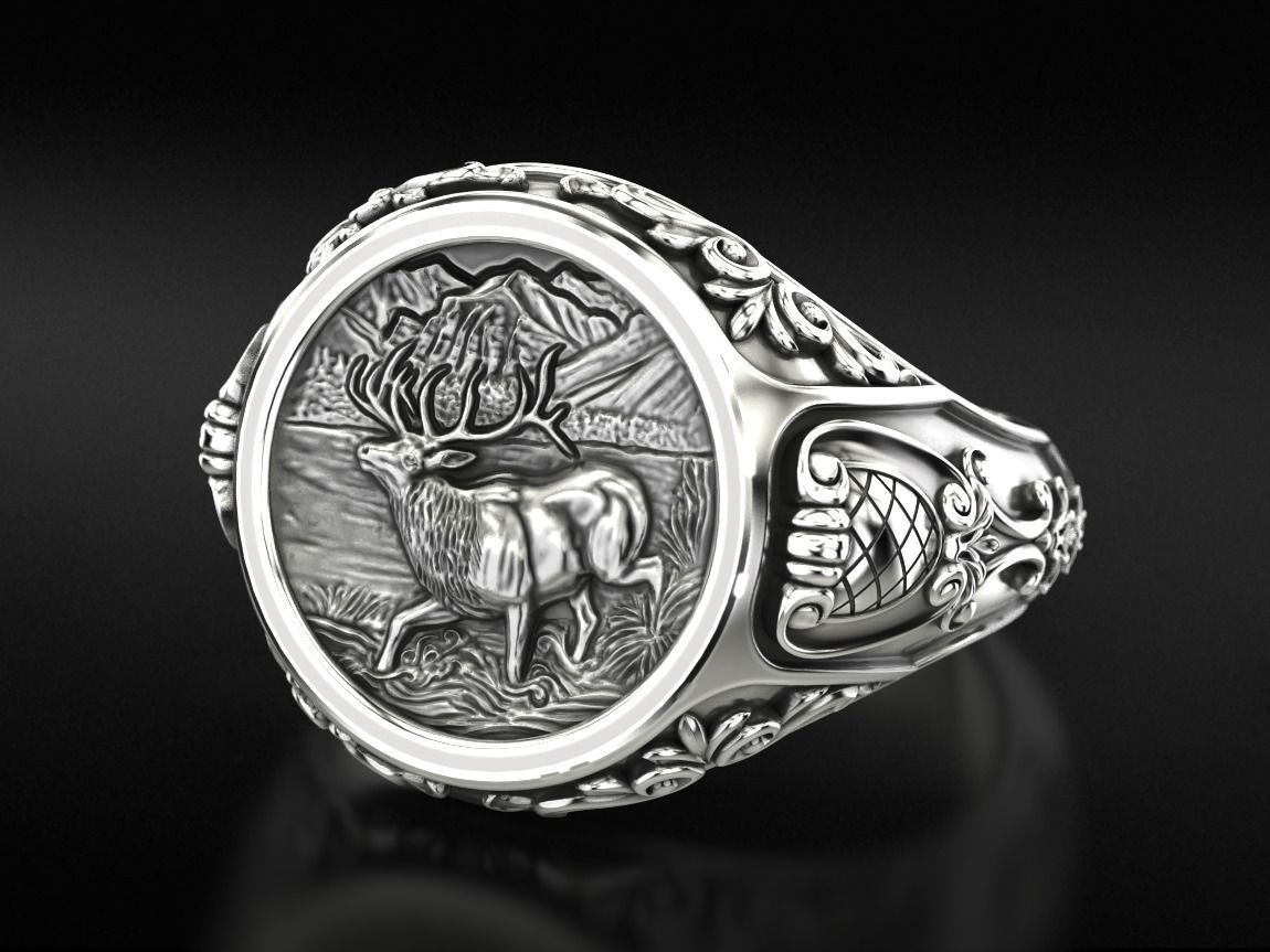 Antique patterned ring with deer 779 3D print model_1