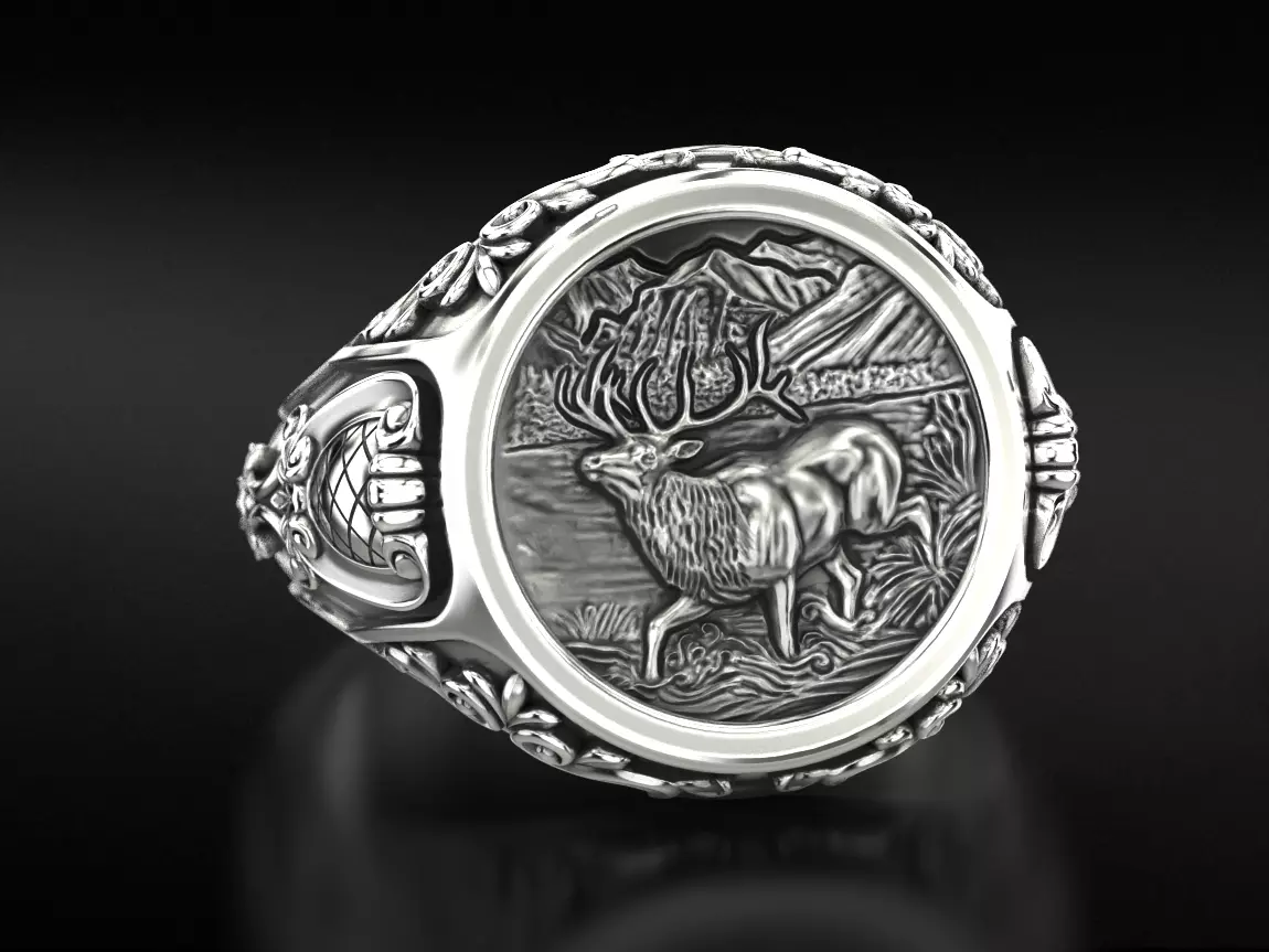 Antique patterned ring with deer 779 3D print model_0