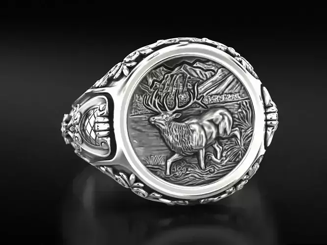 Antique patterned ring with deer 779 3D print model