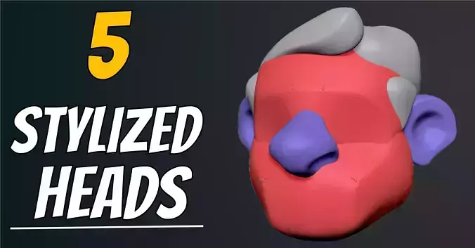 Collection of 5 Stylized Heads 3D model