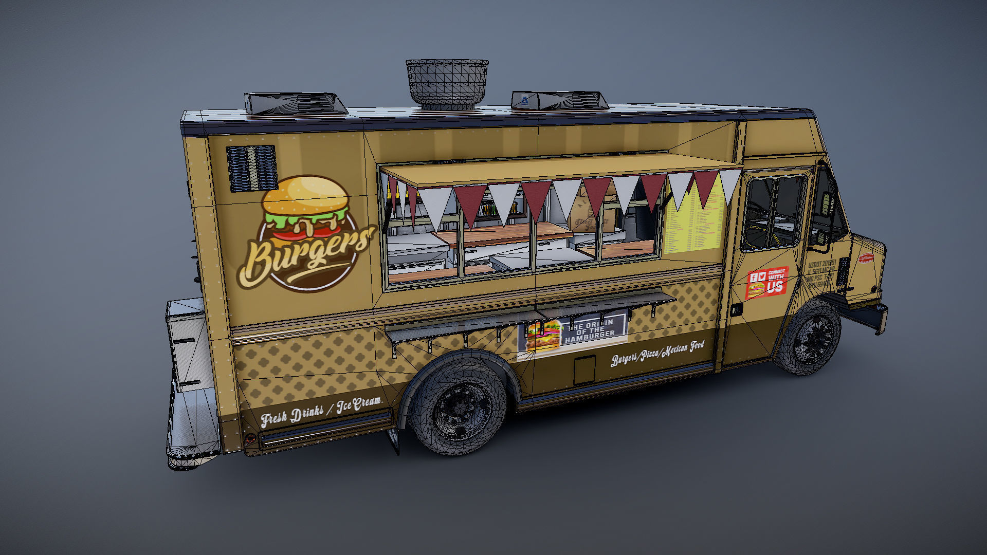 Freightlier food truck Low-poly 3D model_23