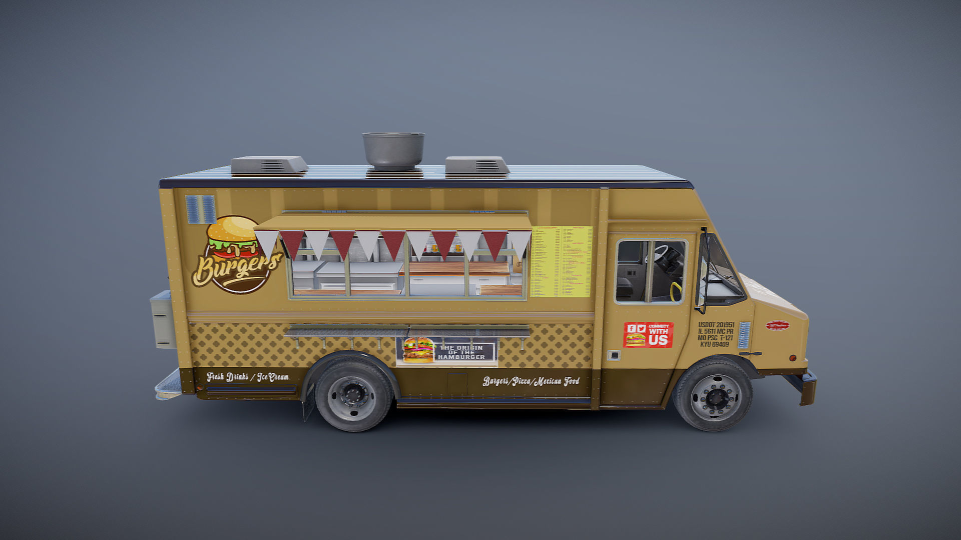 Freightlier food truck Low-poly 3D model_18