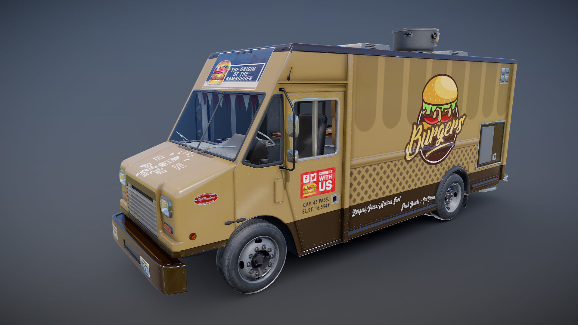 Freightlier food truck Low-poly 3D model_15