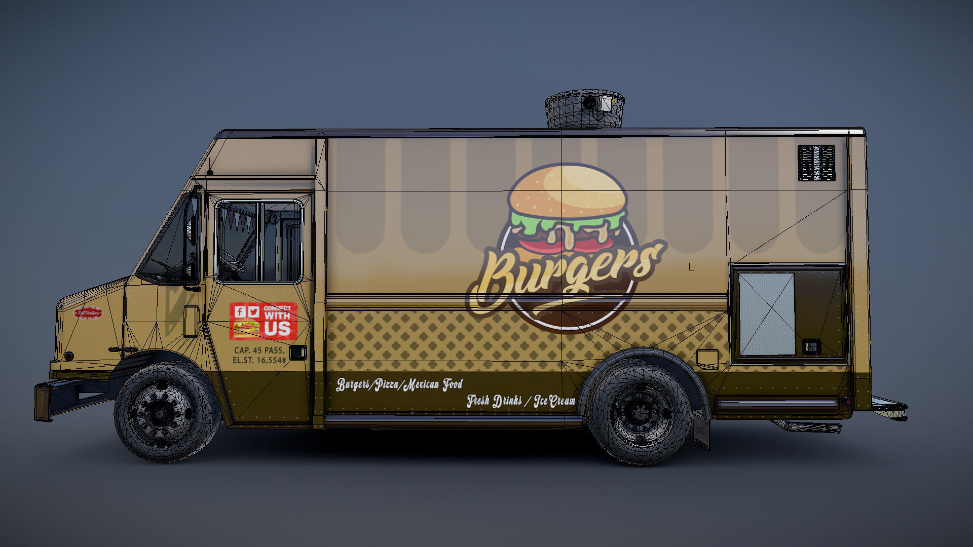 Freightlier food truck Low-poly 3D model_28