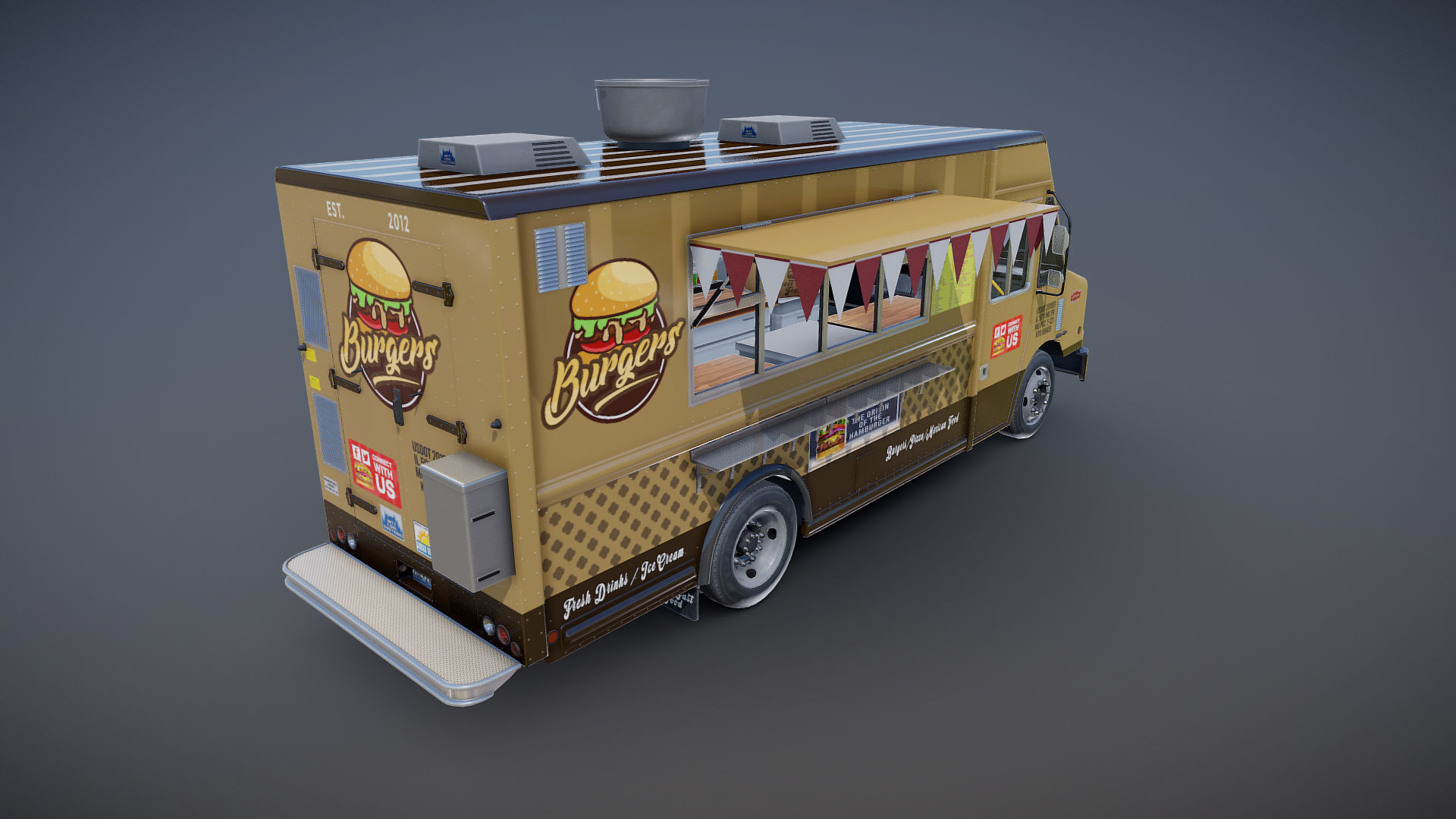 Freightlier food truck Low-poly 3D model_16
