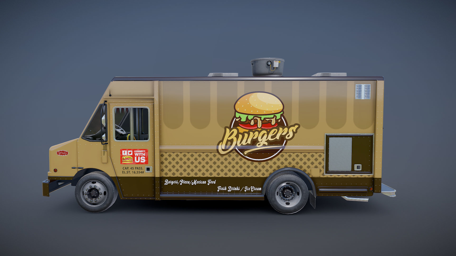 Freightlier food truck Low-poly 3D model_20