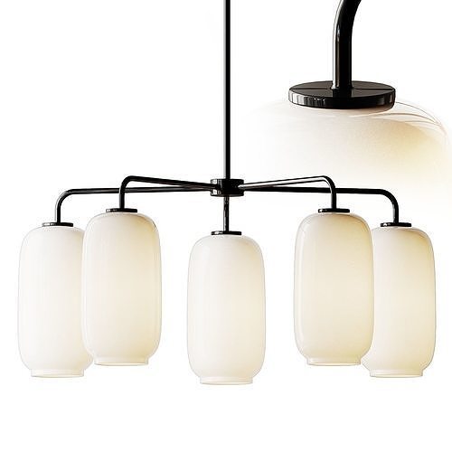 Sculptural Glass 5-Light Pebble Chandelier - Milk 3D model