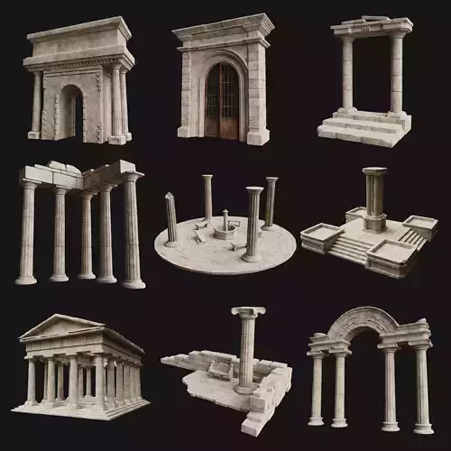 ANCIENT RUIN GREEK ROMAN TEMPLE MONUMENT STATUE COLUMN PACK Low-poly 3D model