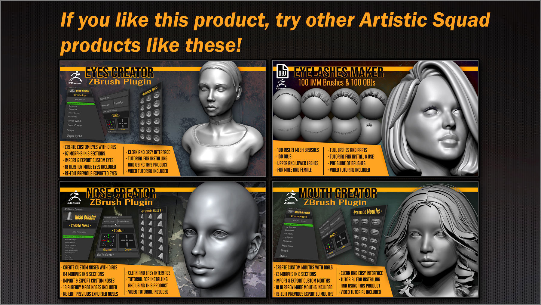 Eyebrows Maker 100 ZBrush IM brushes and 100 OBJs 3D model_9
