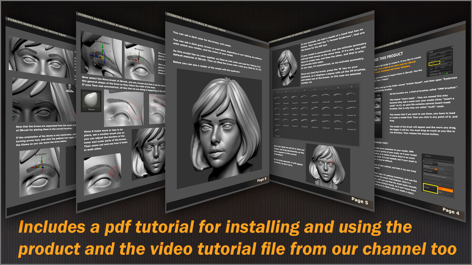 Eyebrows Maker 100 ZBrush IM brushes and 100 OBJs 3D model_7
