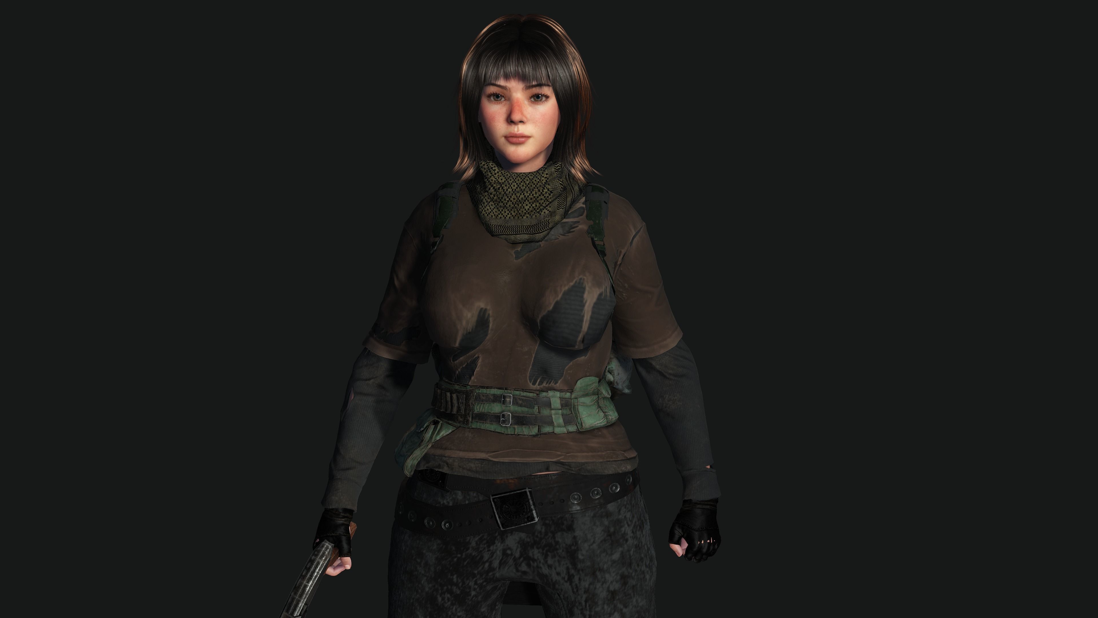 3D HYPERREALISTIC HUMAN RIG CHARACTER-ASIAN SURVIVAL APOCAlYPTIC Low-poly 3D model_10