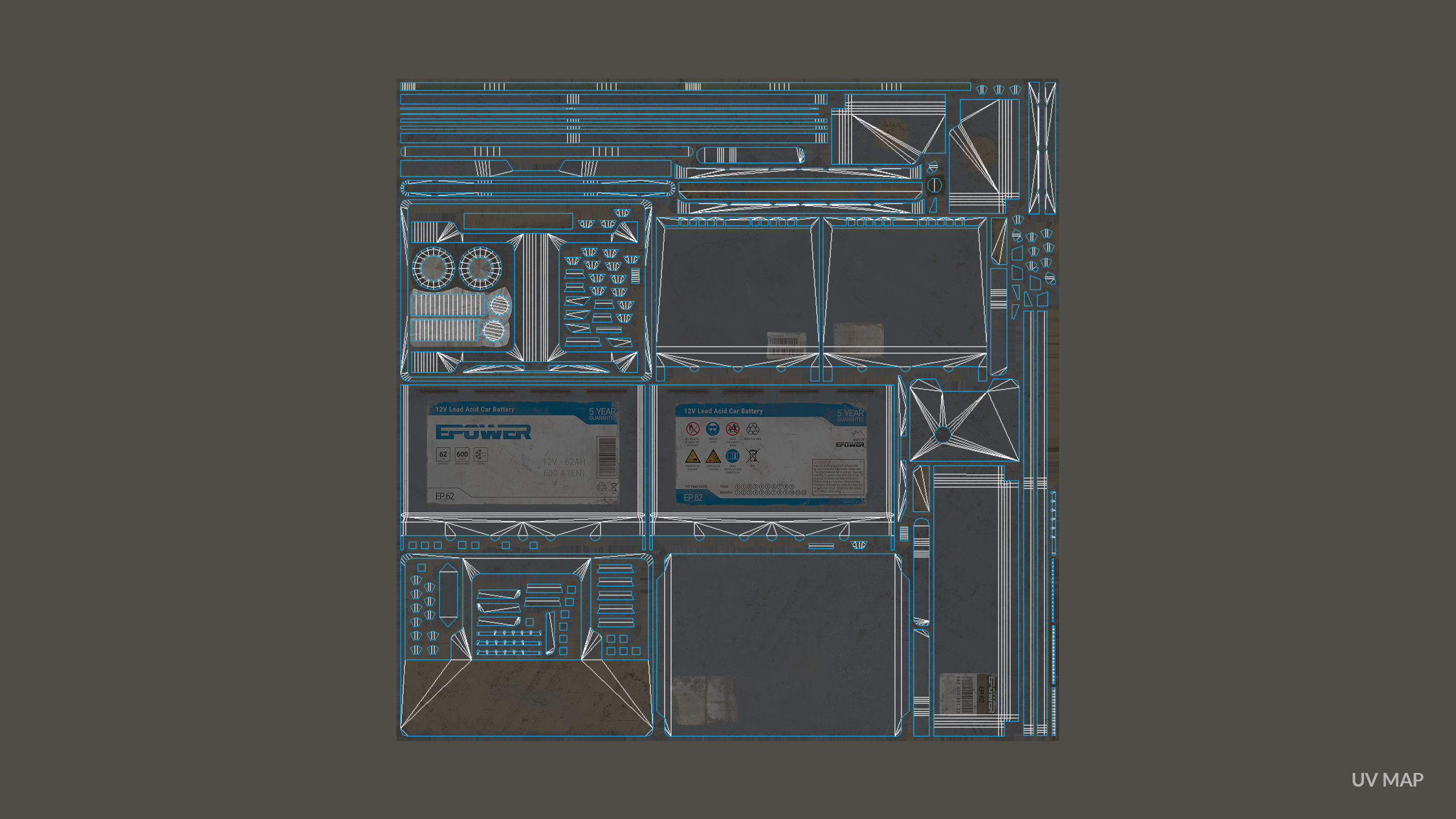 Car Battery 62 6CT 12 Volt - PBR Game Ready Low-poly 3D model_20