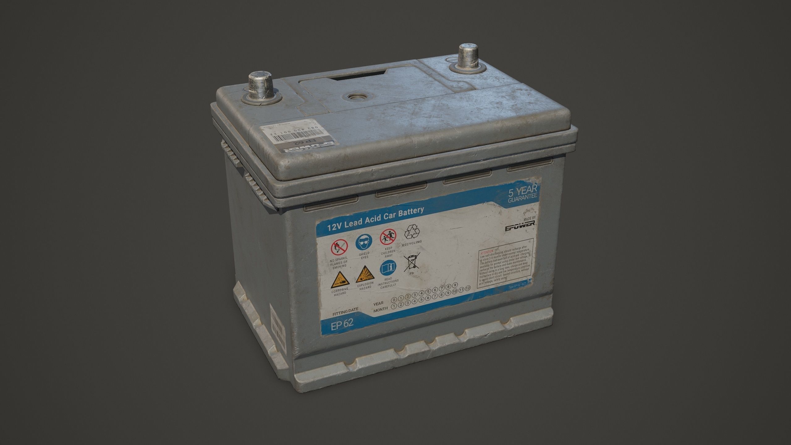 Car Battery 62 6CT 12 Volt - PBR Game Ready Low-poly 3D model_7
