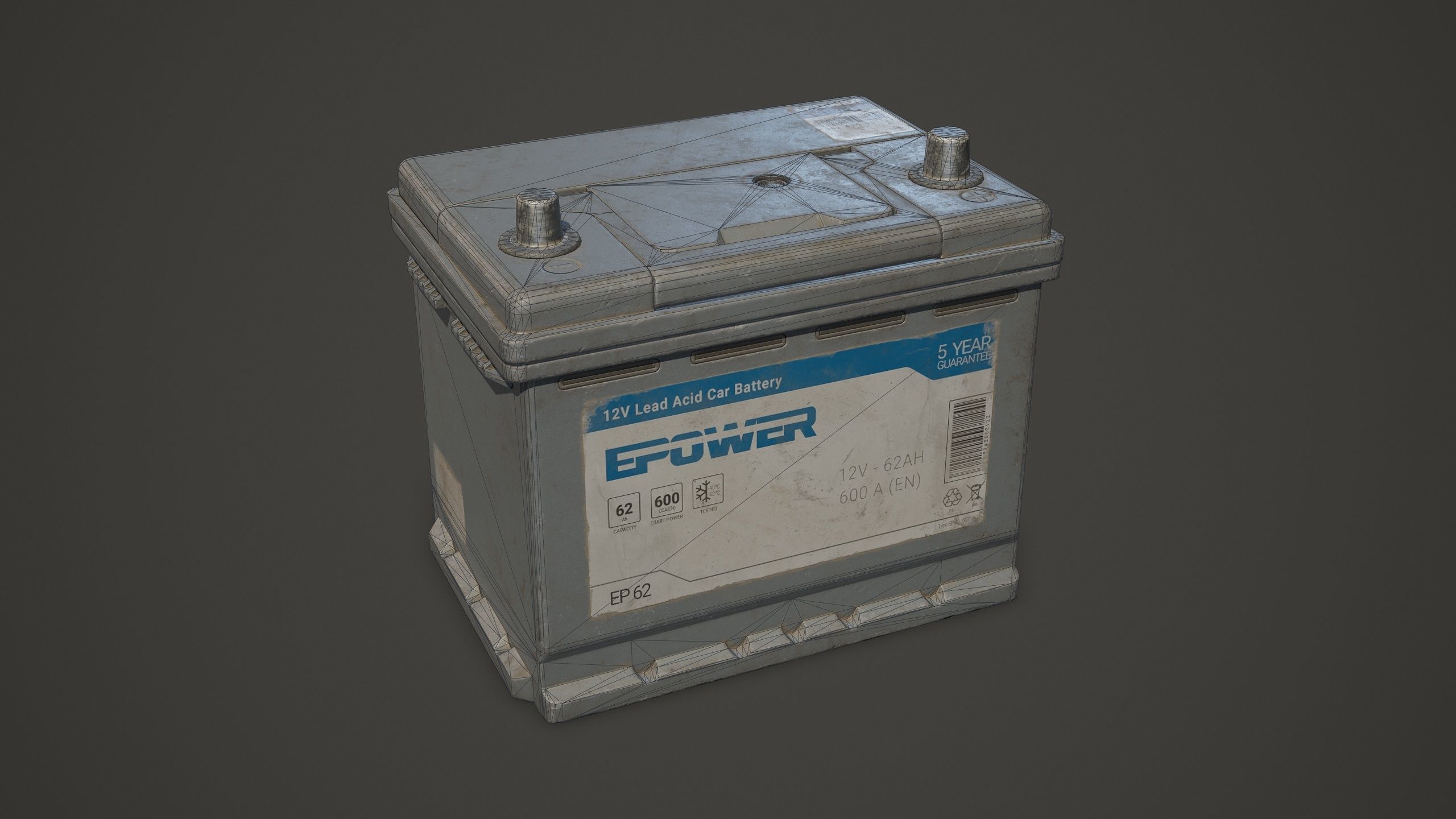 Car Battery 62 6CT 12 Volt - PBR Game Ready Low-poly 3D model_6
