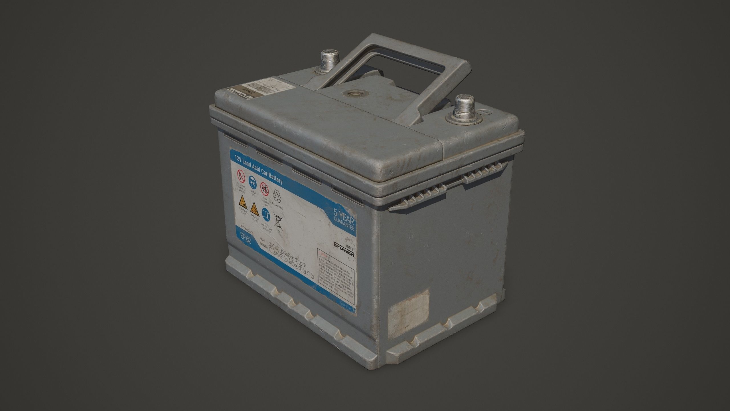 Car Battery 62 6CT 12 Volt - PBR Game Ready Low-poly 3D model_14