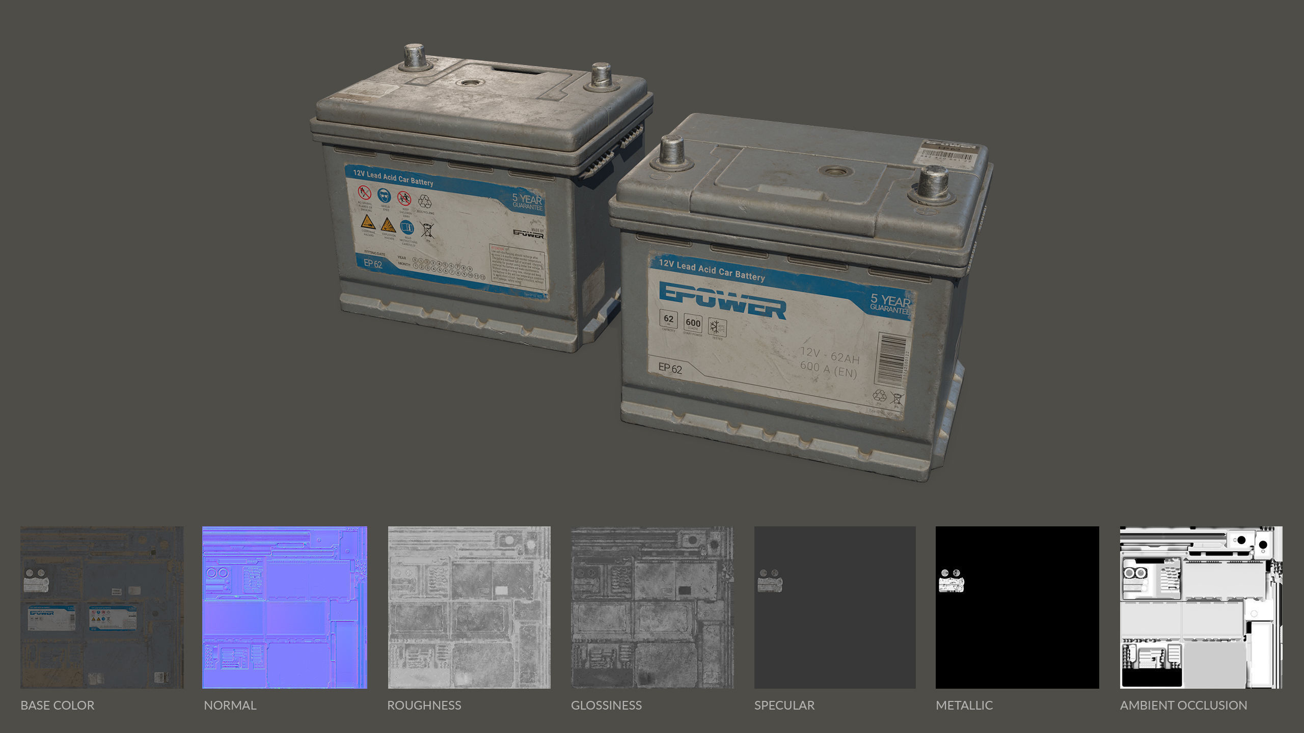 Car Battery 62 6CT 12 Volt - PBR Game Ready Low-poly 3D model_19