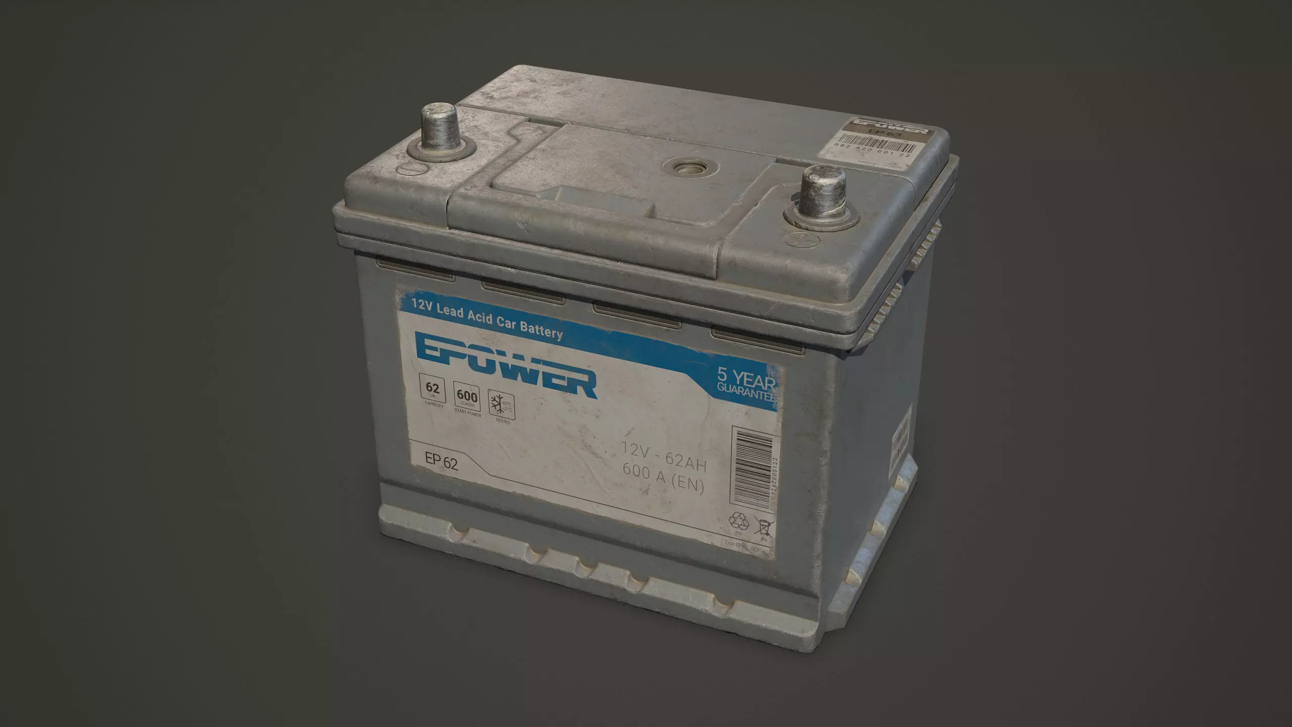 Car Battery 62 6CT 12 Volt - PBR Game Ready Low-poly 3D model_0