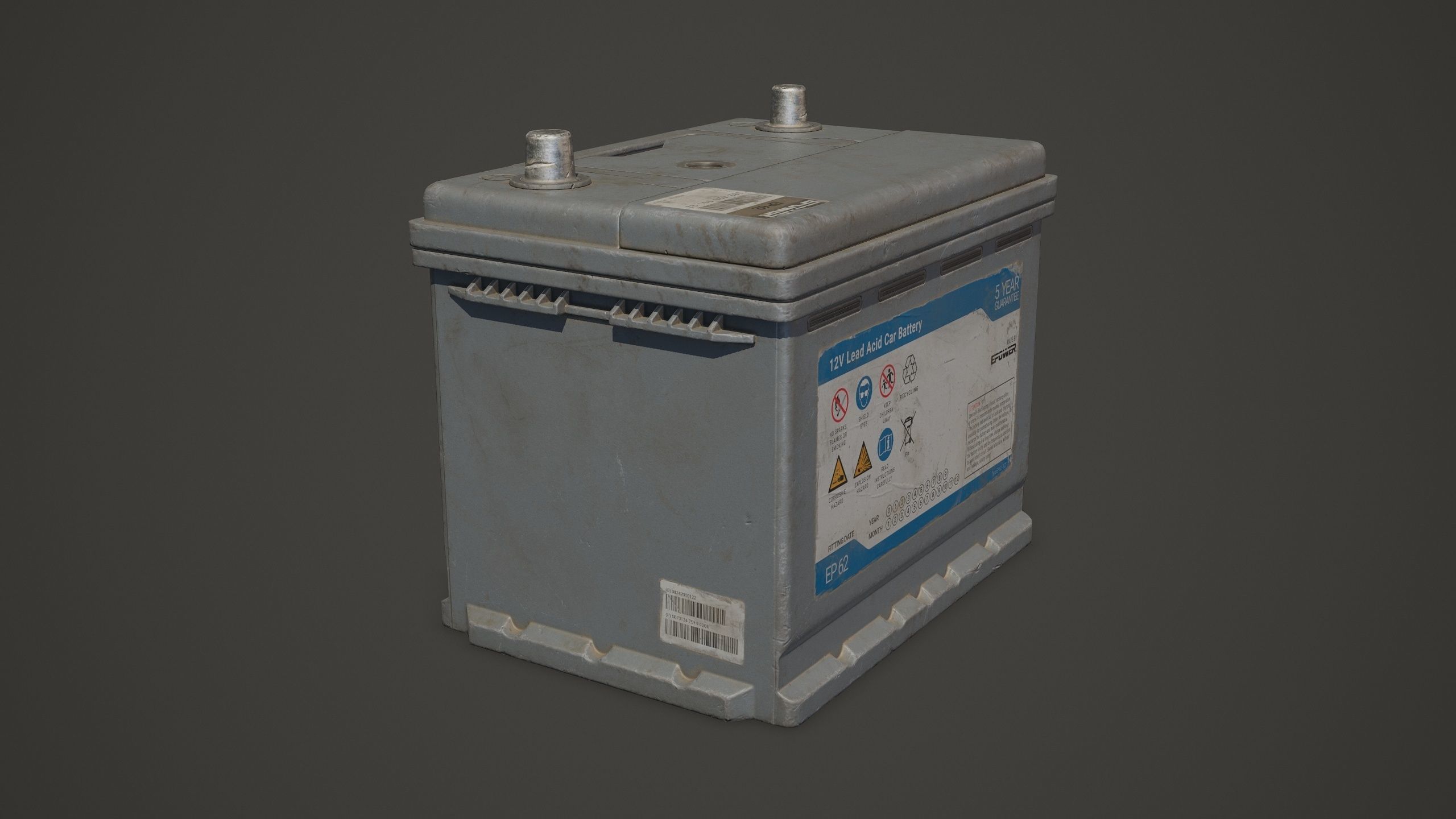 Car Battery 62 6CT 12 Volt - PBR Game Ready Low-poly 3D model_12