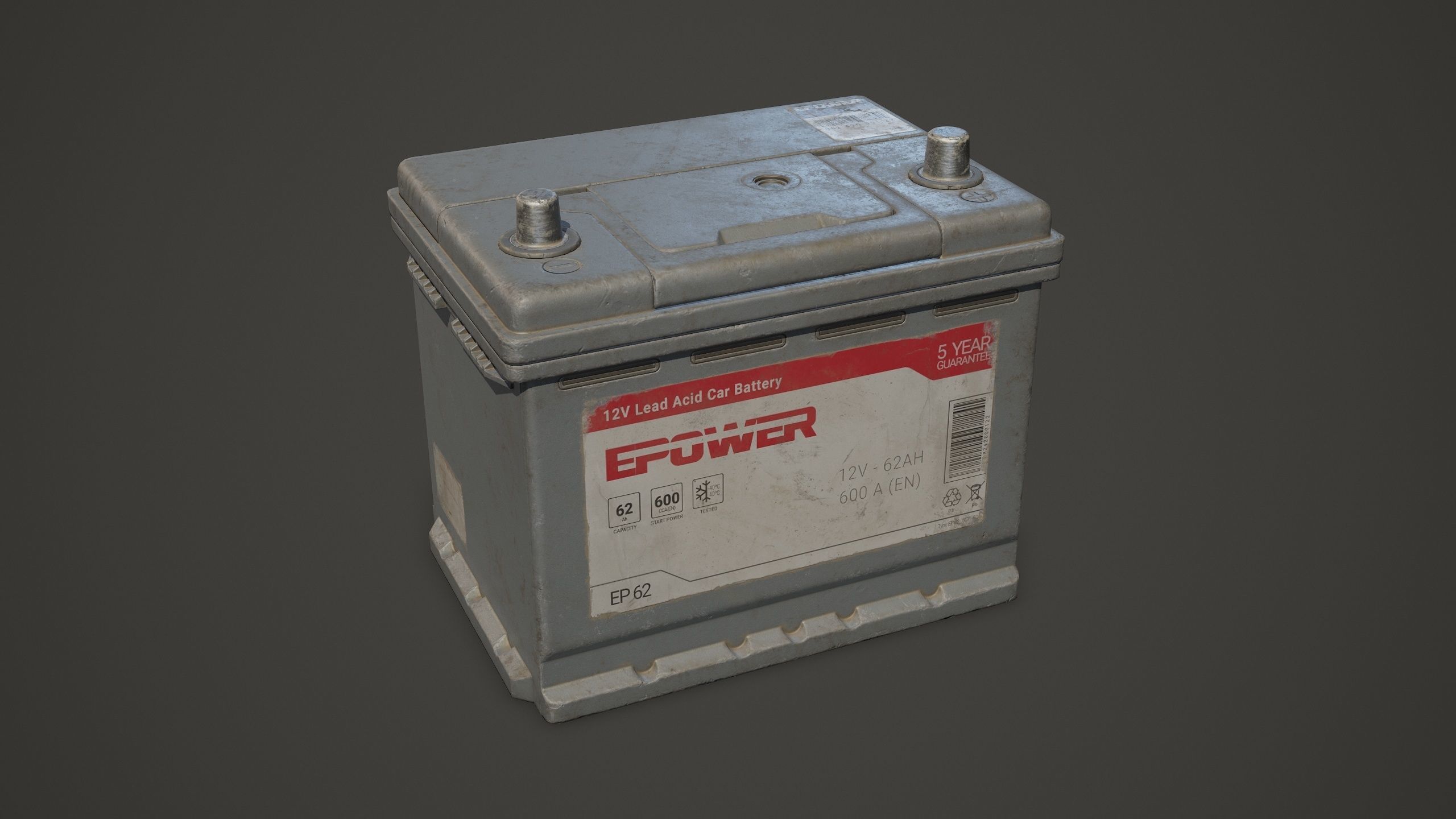 Car Battery 62 6CT 12 Volt - PBR Game Ready Low-poly 3D model_5