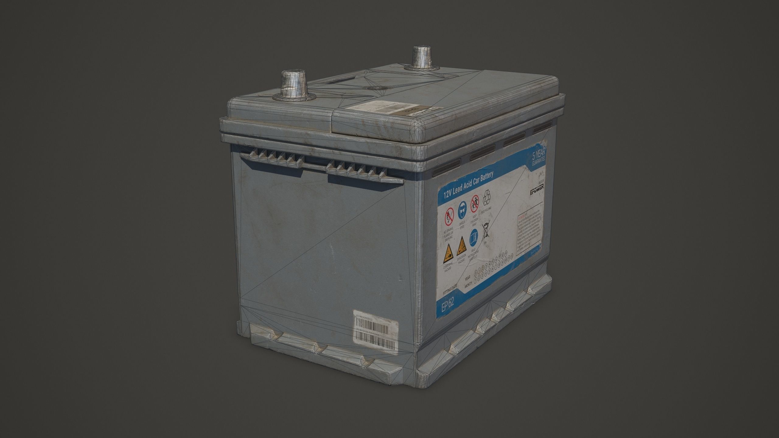 Car Battery 62 6CT 12 Volt - PBR Game Ready Low-poly 3D model_13