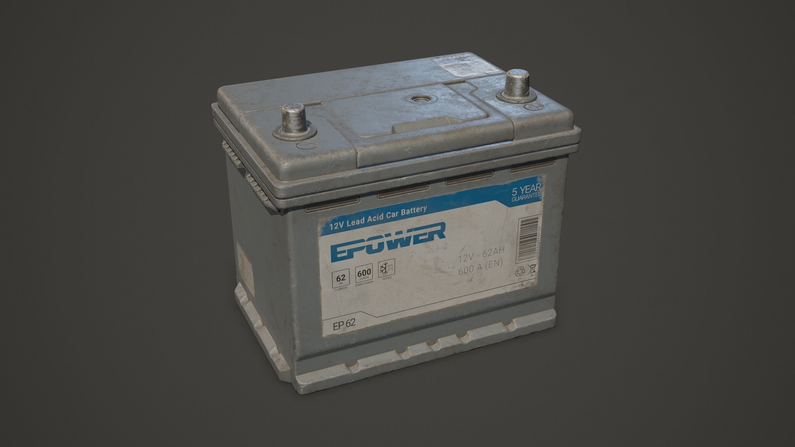 Car Battery 62 6CT 12 Volt - PBR Game Ready Low-poly 3D model_4