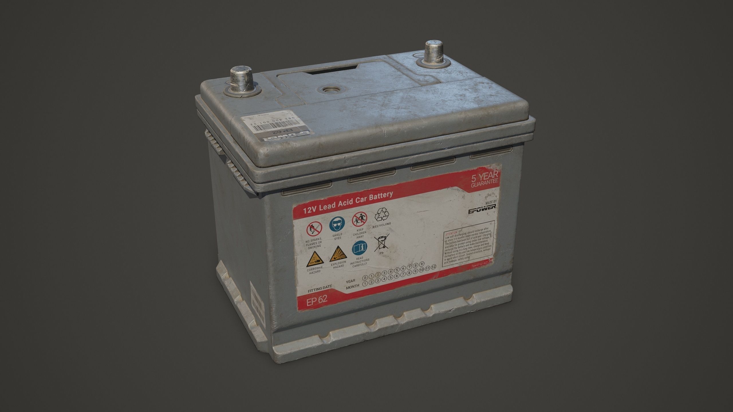 Car Battery 62 6CT 12 Volt - PBR Game Ready Low-poly 3D model_8