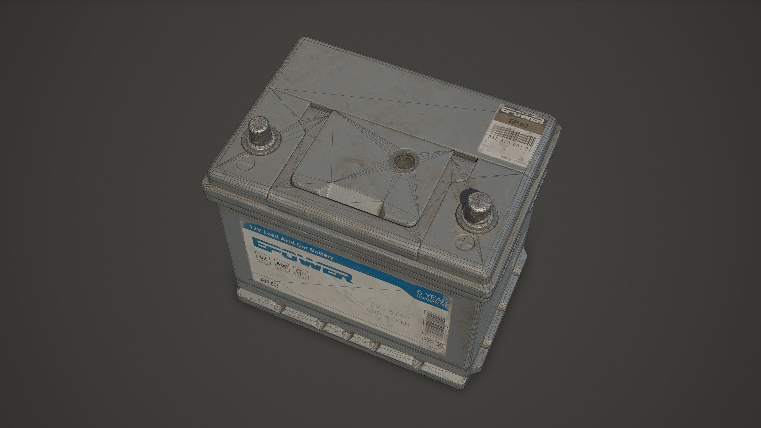 Car Battery 62 6CT 12 Volt - PBR Game Ready Low-poly 3D model_11