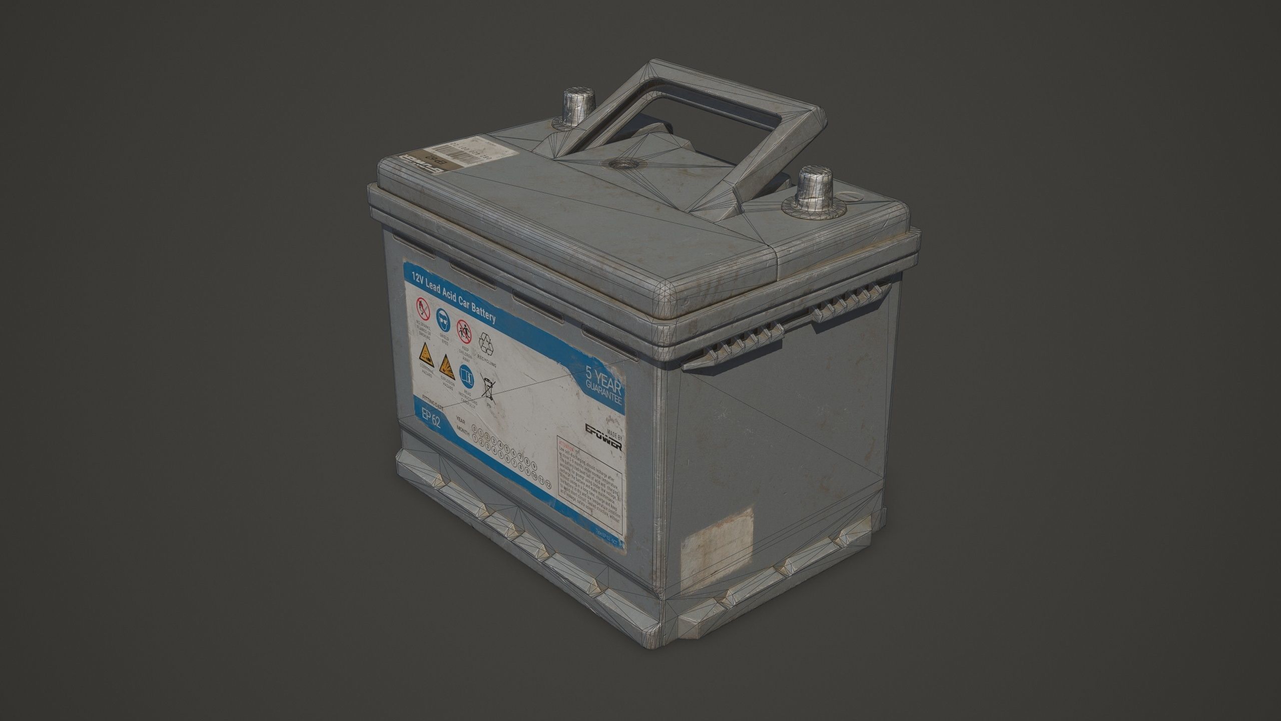 Car Battery 62 6CT 12 Volt - PBR Game Ready Low-poly 3D model_15