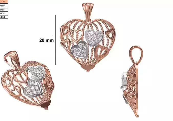 Women Heavy Heart Unique Pendant STL FBX JCD Details 3D print model