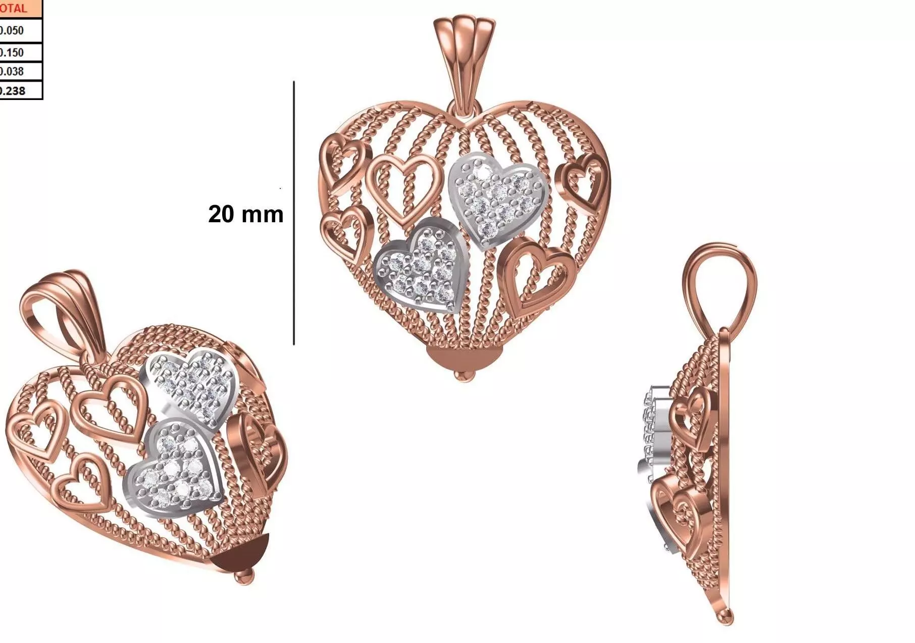 Women Heavy Heart Unique Pendant STL FBX JCD Details 3D print model_0