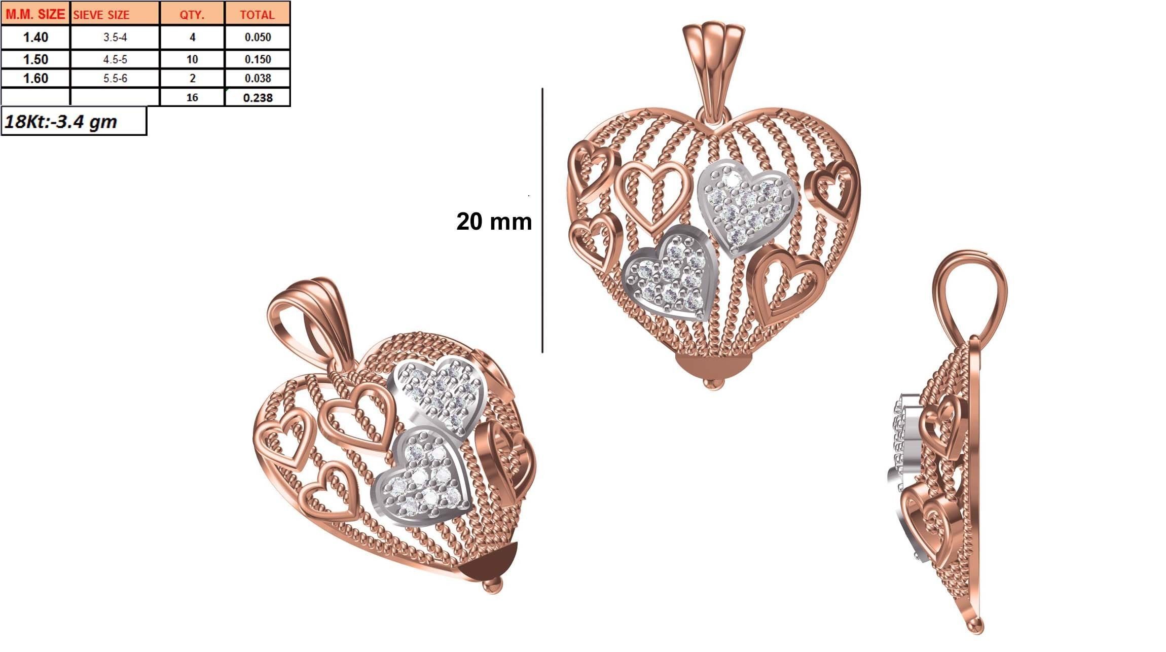 Women Heavy Heart Unique Pendant STL FBX JCD Details 3D print model_1