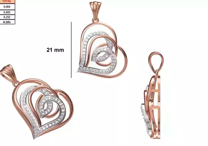 Women Heavy Heart Unique Pendant STL FBX JCD Details 3D print model