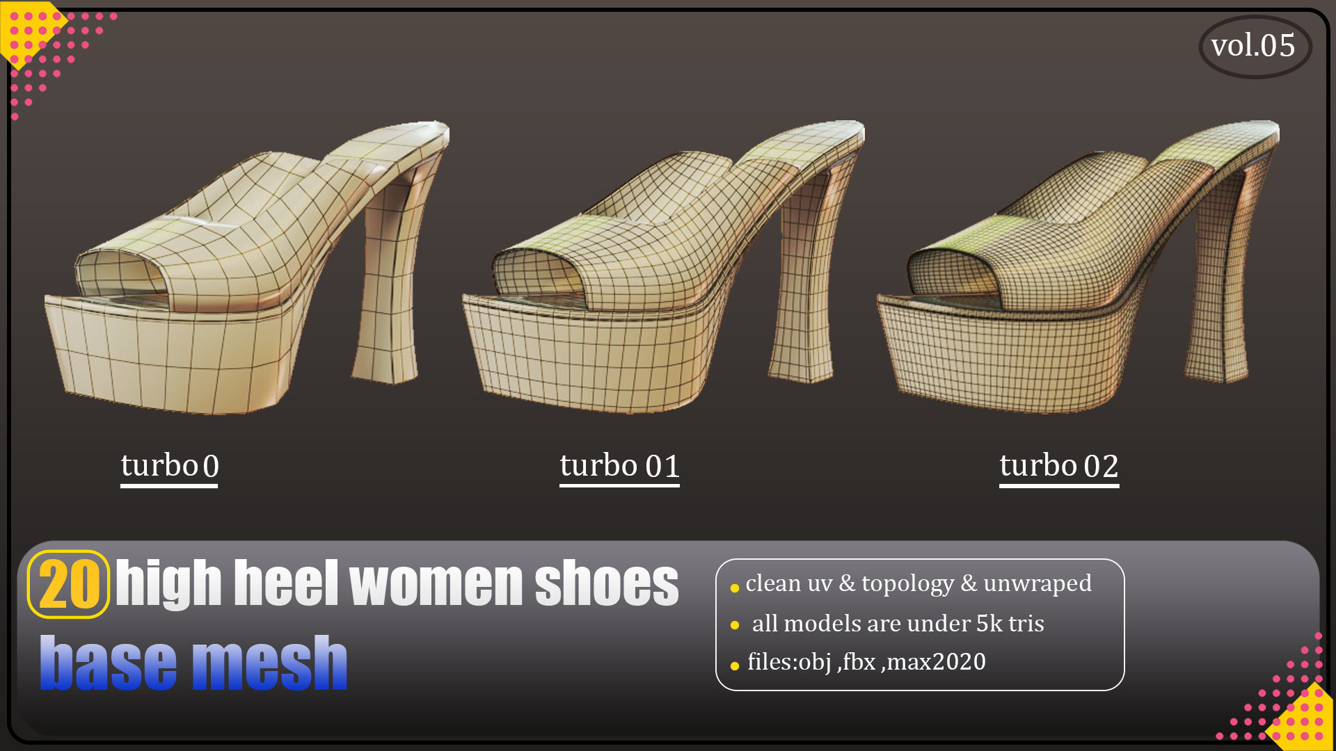20 high heel women shoes lowpoly basemesh   Low-poly 3D model_2