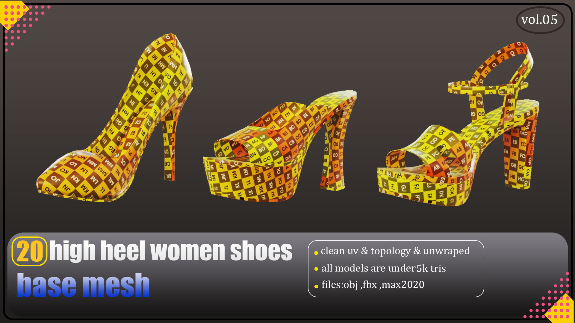 20 high heel women shoes lowpoly basemesh   Low-poly 3D model_1