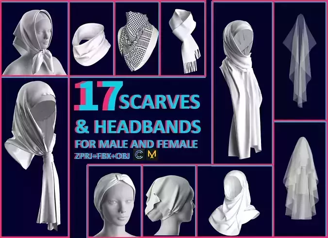 17 SCARF and HEADBAND 3D MODELS Low-poly 3D model