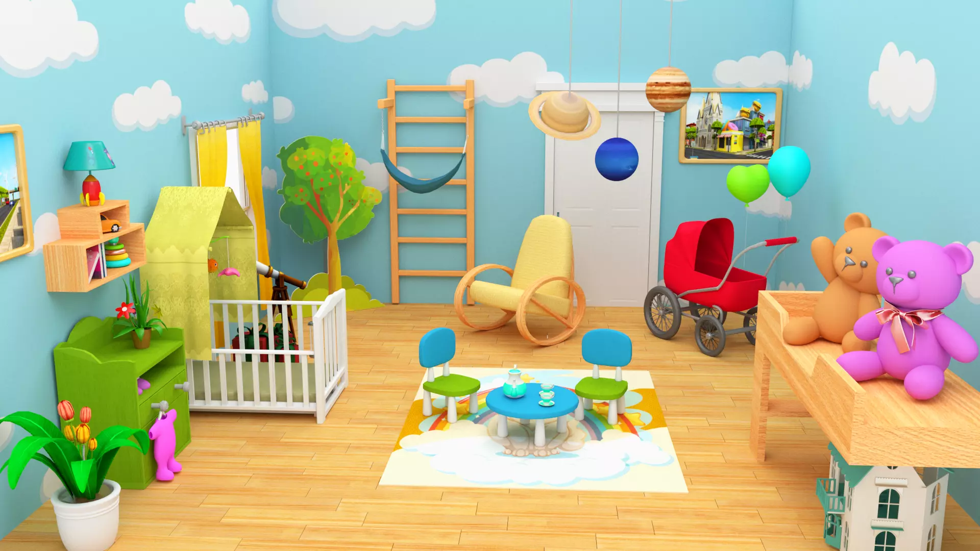 Cartoon baby bedroom Low-poly Low-poly 3D model Low-poly 3D model