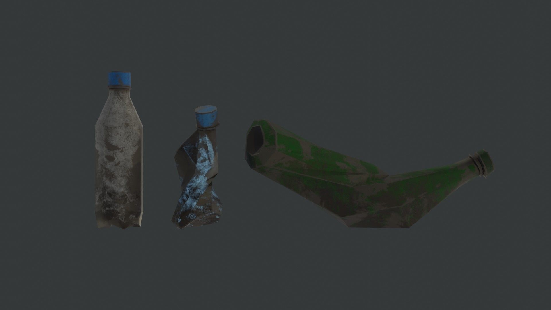 Dirty Plastic Bottles Trash - 3 Piece Set Free low-poly 3D model_2
