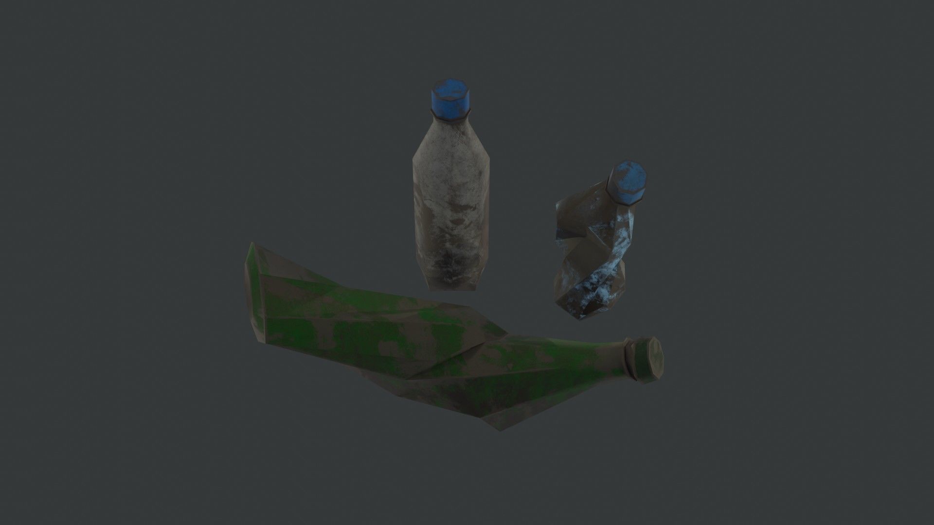 Dirty Plastic Bottles Trash - 3 Piece Set Free low-poly 3D model_6