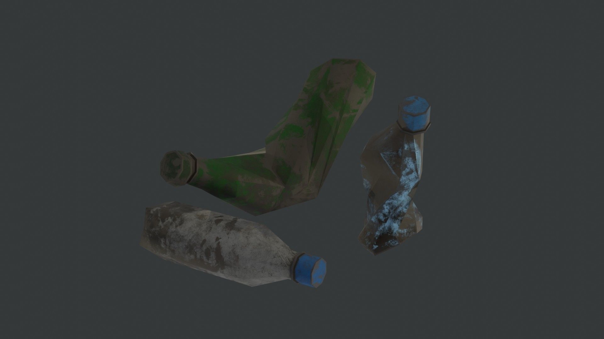 Dirty Plastic Bottles Trash - 3 Piece Set Free low-poly 3D model_7