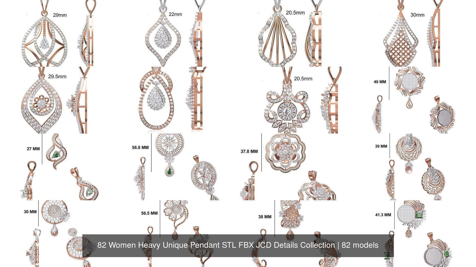 82 Women Heavy Unique Pendant STL FBX JCD Details Collection _12