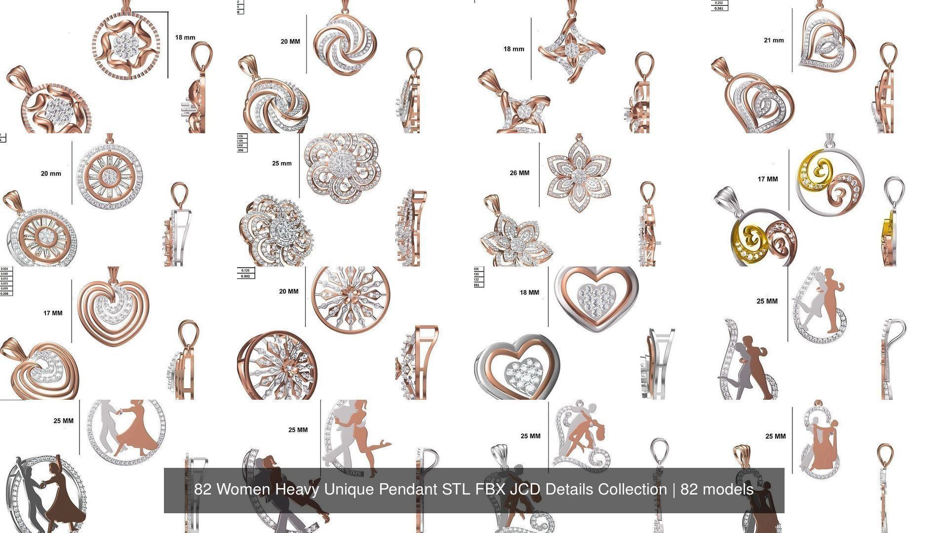 82 Women Heavy Unique Pendant STL FBX JCD Details Collection _10