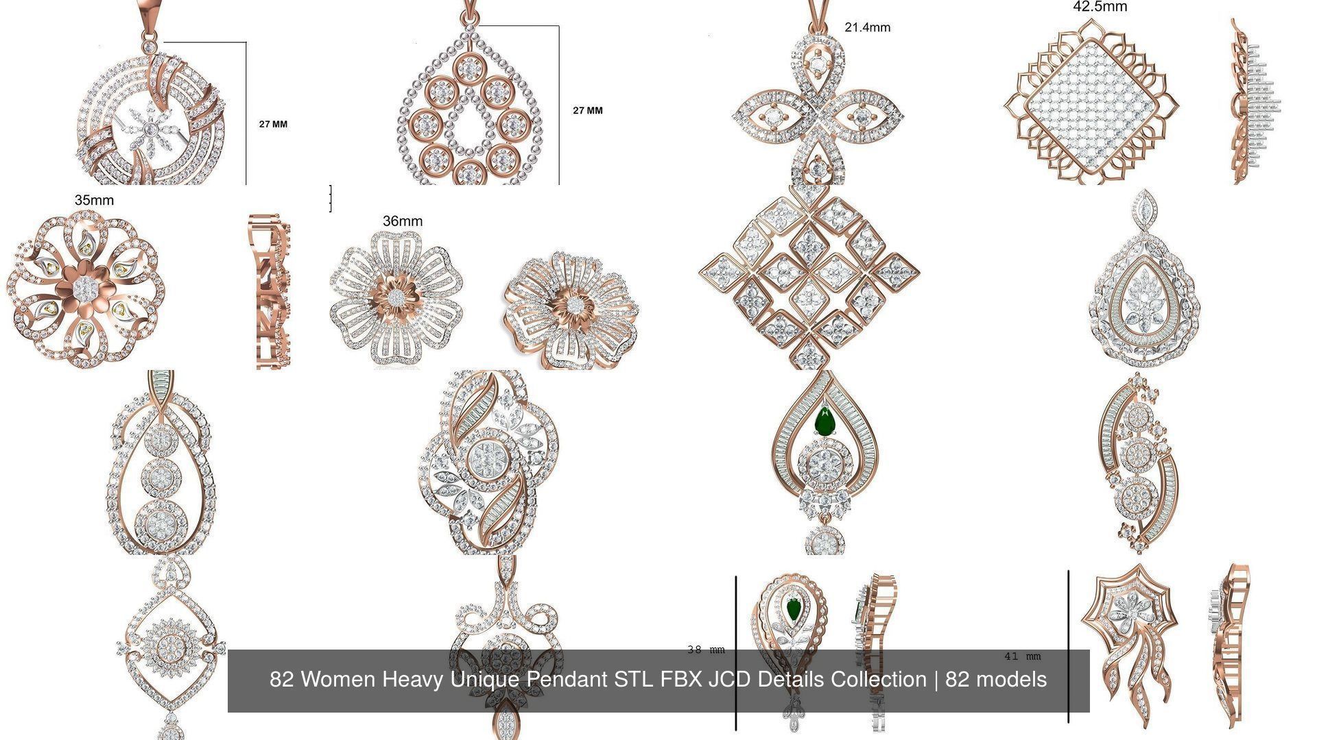 82 Women Heavy Unique Pendant STL FBX JCD Details Collection _4