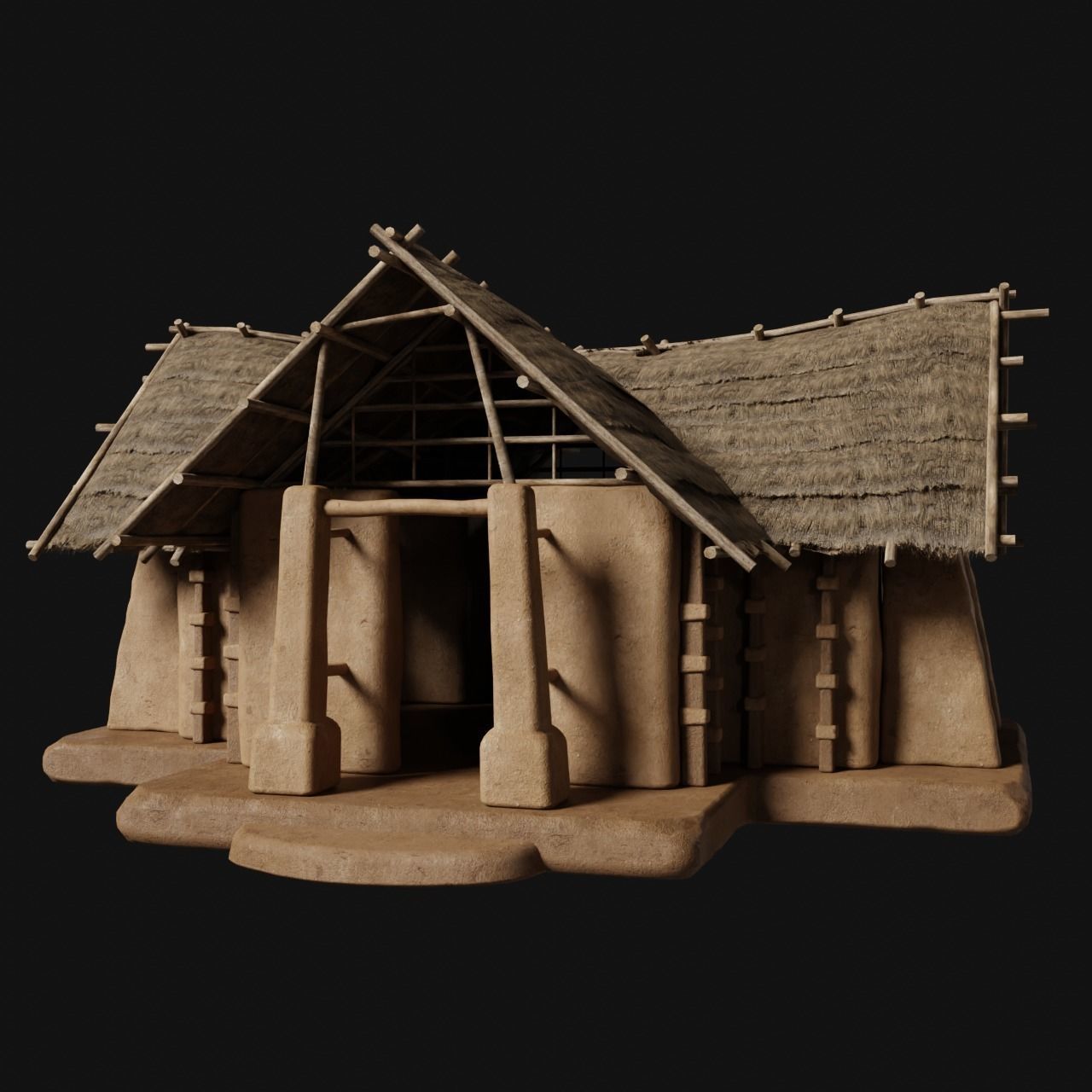 PRIMITIVE PRIMAL HUTS SHELTER HOUSE COTTAGE SETTLEMENT BUILDER Low-poly 3D model_25
